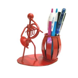 Decorative Desk Organizer French Horn Man Pen Pencil Holder-Metal